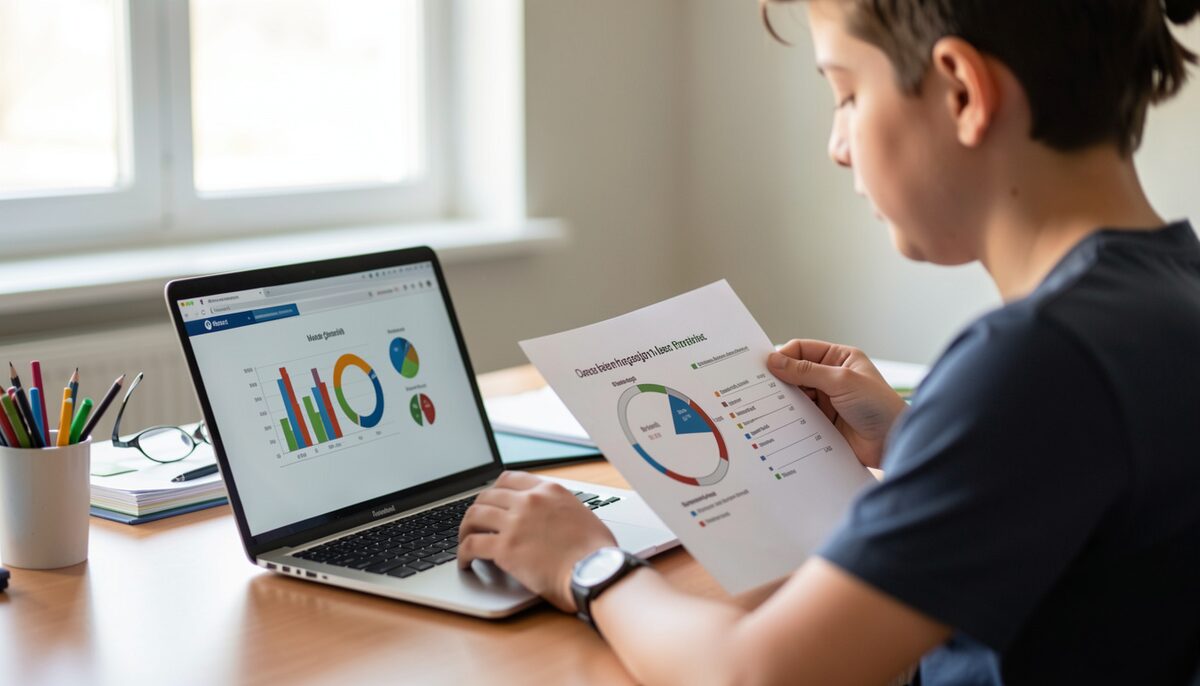 A youth program manager reviews a chart of indicators.